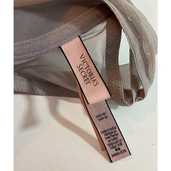 Victoria’s Secret Racerback Push Up Underwire Bra 34 DD Gray Pink Lace - Picture 6 of 6